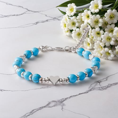 Birthday Bracelet: 6mm Natural Stone Healing Bracelet Inspirational Self-Care Gifts for Women, Mom, Daughter, Wife, Coworkers, Friend, Bestie, Granddaughter - color: Sky Blue