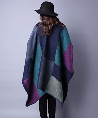 Women's Shawls and Wraps Open Front Poncho Cape Winter Sweater - color: A3-purple