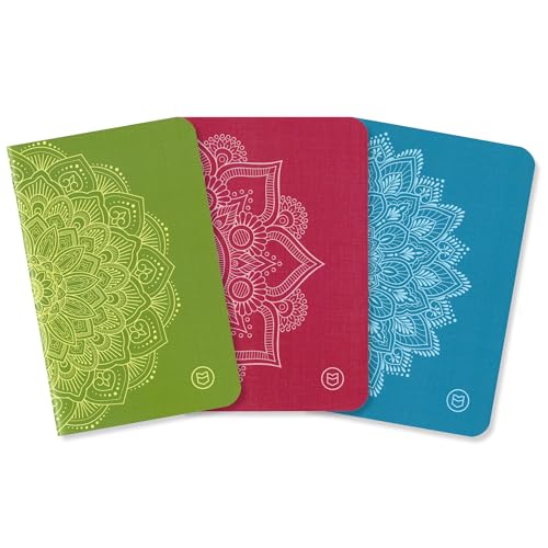 Pocket-Sized Gratitude Journal 3-Pack - Mandala Set (Manage Stress & Anxiety, Mental Health Support, Self-Care Checklist, Prompts, 3.5" x 5.5", 36 pages)