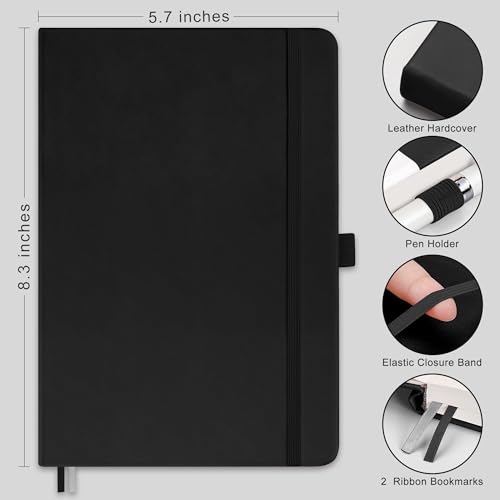 RETTACY Blank Journal Notebook, 192 Pages, A5 Medium Size (5.7'' x 8.3''), Leather Hardcover, 100 GSM Thick Paper, for Sketching, Drawing, Painting (Black) - color: Black, style: Plain