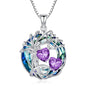 TOUPOP s925 Sterling Silver Family Celtic Tree of Life Pendant Necklaces with 2 Heart Birthstone with Blue Austrian Crystal Jewelry Birthday Valentines Day Gifts for Her, Anniversary Christmas Gifts for Wife Girlfriend Mom (18K Real White Gold Filled) - c