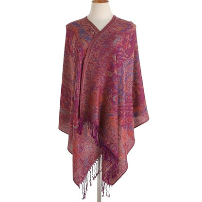 Paisley Pashmina Rave Shawl Scarf-Women's Reversible Ethnic Jacquard Pashmina Wraps for Travel - color: A#. Red Purple