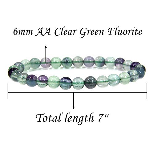 Angelstones Handmade Natural Healing Gemstone 6mm Round Beads Stretch Crystal Bracelet 7 Inch Unisex - color: Clear Green Fluorite