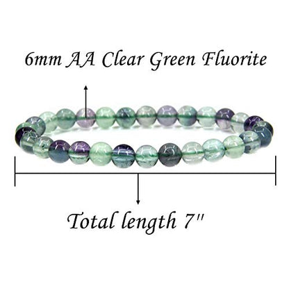 Angelstones Handmade Natural Healing Gemstone 6mm Round Beads Stretch Crystal Bracelet 7 Inch Unisex - color: Clear Green Fluorite