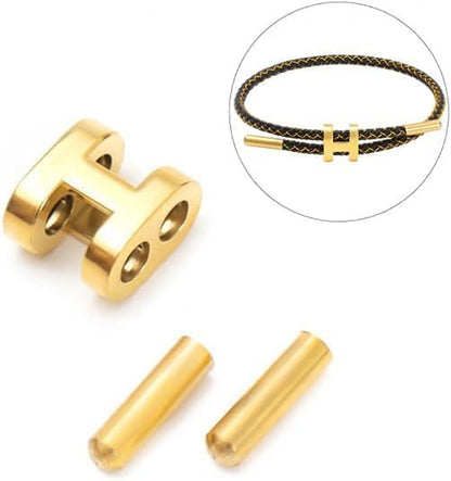 OSIRIDEH2 Bracelet with Adjustable Design Polished H Shape Buckle, Bracelets for Women, 18k Gold-plated Buckle Design Titanium Steel Wire Rope Women's Gift Jewelry - color: Black and gold