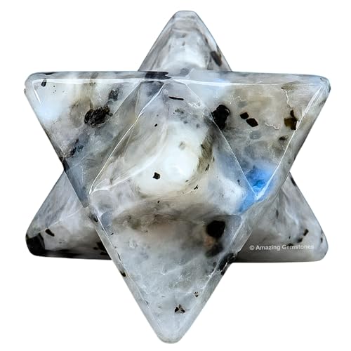 Amazing Gemstone Rainbow Moonstone Merkaba Crystal - 0.75 Inches Metaphysical Merkaba Star for Meditation - Energetic Tetrahedron Crystal and Healing Stones for Spiritual Growth and Healing (15-20mm) - color: Rainbow Moonstone, size: 15-20 mm