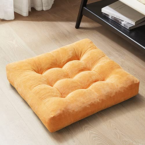 Degrees of Comfort Meditation Floor Pillow, Square Large Pillows Seating for Adults, Tufted Corduroy Cushion for Living Room Tatami, Orange Yellow 22x22 Inch - color: Square | Orange Yellow | 1 Pack, size: 1 Pack
