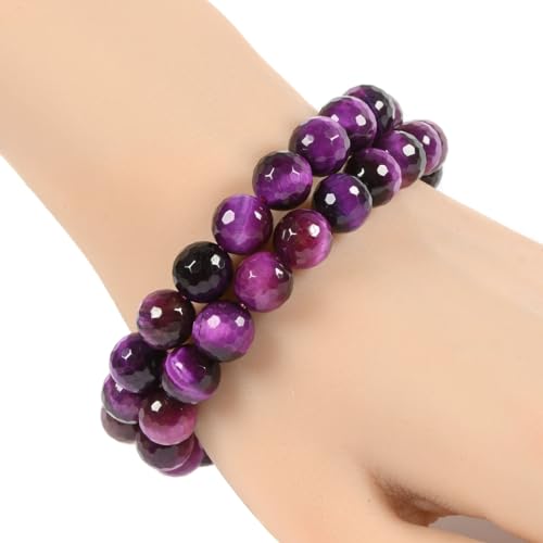 Justinstones Gemstone Crystals Chakra Beads Bracelet Crystal Healing 10mm Round Stretchable Bracelet for Her Gift - color: Faceted Dyed Purple Tiger Eye