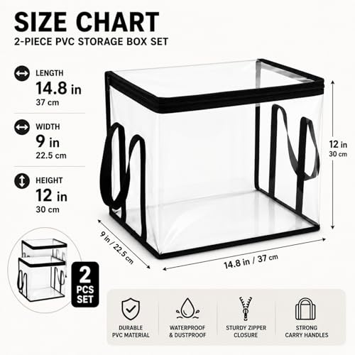 2 PCS Large Storage Transparent Box - Duty Space-180° Flip Cover Heavy, Saving Organizer for Books/Clothes/Documents (Black) - color: Black