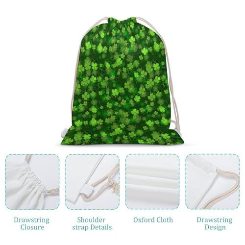 St Patricks Day Green Shamrock Clover Leaf Grass Portable Canvas Drawstring Backpack with Drawstring Pockets 30x40cm - color: St Patricks Day Green Shamrock Clover Leaf Gr, size: 30x40cm