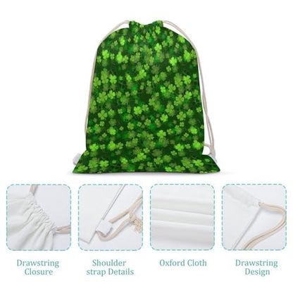 St Patricks Day Green Shamrock Clover Leaf Grass Portable Canvas Drawstring Backpack with Drawstring Pockets 30x40cm - color: St Patricks Day Green Shamrock Clover Leaf Gr, size: 30x40cm