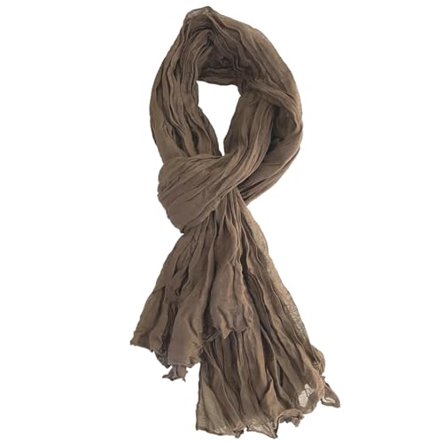 Summer Cotton Blend Crinkle Vintage Soft Scarf Fashion Solid Scarf Wrap Shawl - color: Light Brown