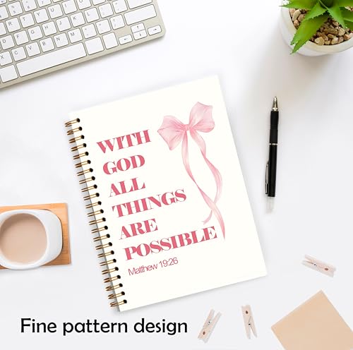 Pink Coquette Bow Christian Notebook, with God All Things are Possible Bible Journal, Prayer Journal for Woman, Church Notes Notebook, Scripture Hardcover Spiral Notebooks, 5.5x8.3 Inch - color: Color_4