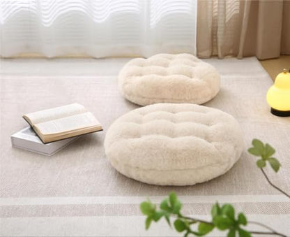 Large Floor Pillow Meditation Cushion Round Floor Cushions for Adults,Luxury Faux Fur Thick Floor Pillows for Sitting Put in Living Room Balcony Outdoor Tatami（Beige）