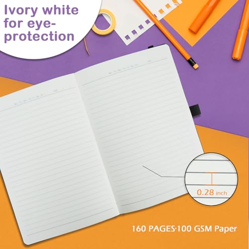 ONAVIA A5 Lined Journal Notebook, Hardcover Leather Medium 5.5 x 8.3 inch, 160 Pages 100 GSM Thick Paper, College Ruled Journaling Notepad for Work, School, College, Note Taking, Diary, Black - color: Black, style: 1 Pack