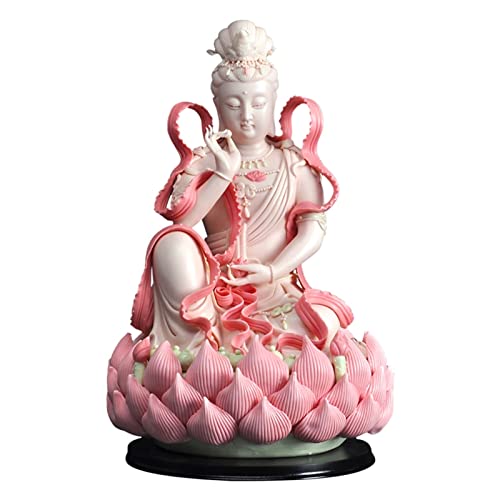 Sculpture Tabletop Sculpture Sculpture Buddha Statue Decorative Statue Guan Yin Seated Lotus Sculpture Worship Statue Feng Shui Gift Attractive & Serene Buddha Statue (Color : Pink) - color: Pink