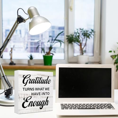 Gratitude Turns What We Have into Enough Wood Box Sign, Inspirational Desk Decor for Women, Mental Health Anxiety Relief Cure Gift 5x5x1 INCH - style: Gratitude Turns