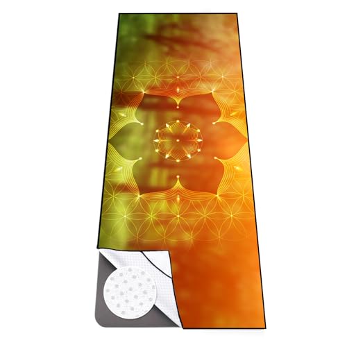 Colorful Star Yoga Towel with Corner Pockets, Non Slip Grip Dots Sweat Absorbent Hot Yoga Mat Towels, Yoga Blankets with Travel Bag, Mat Cover for Workout, Gym, Fitness - 70"x26", Geometric Flower - color: Geometric Flower, size: 70" x 26"