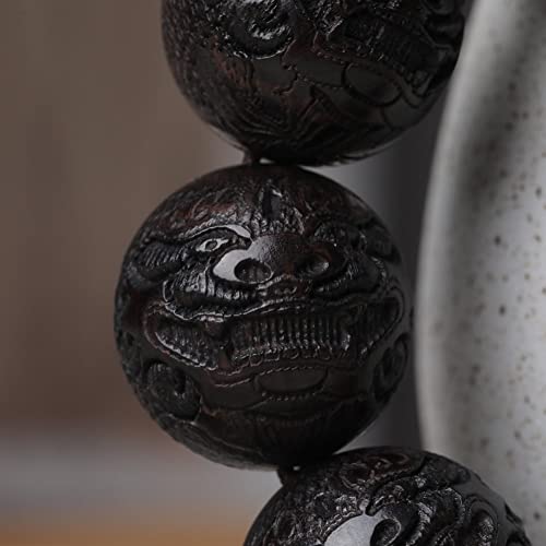 Zen Dear Unisex Natural Ebony Wood Buddhist Prayer Bead Necklace Bracelet Tibetan Prayer Mala Beaded Black - style: 18mm 13Beads Carving PiXiu