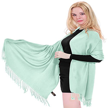 CJ Apparel Solid Color Tassels Design Nepalese Shawl Scarf Wrap Stole Throw Head Wrap Pashmina Gift Hand Made in Nepal New - color: Baby Green