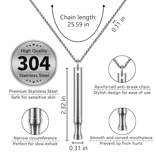 LAMKHOO Breathing Necklace to Quit Smoking and Vaping with Refillable Mint Pods Stop Smoking Aids Fidget Necklace for Anxiety Relief Smokeless Inhaler for Adults - color: silver