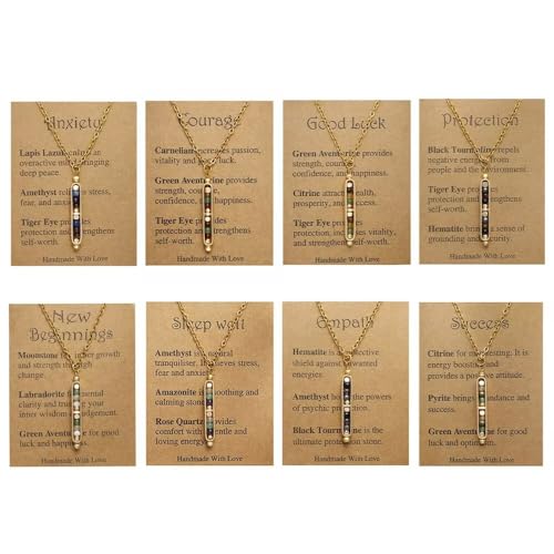 Healing Crystal Necklace for Women Men Natural Stone Beads Pendant Necklace Spiritual Anxiety Necklace Empath Protection New Beginnings Gifts Jewelry - color: Empath