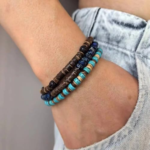 Vintage Multilayer African Turpine Wood Beaded Stretch Bracelets Bohemian Retro Coconut Shell Stackable Elastic Bracelet for Women Men Summer Beach Vacation Holiday Jewelry Gifts - style: StyleB