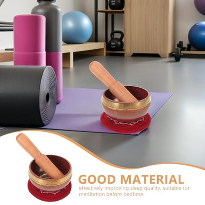 Veemoon Nepal Handcrafted Rainbow Singing Bowl Set with Cushion and Mallet, Tibetan Sound Bowl for Yoga Meditation and Sound Therapy, Decorative Red Meditation Instrument