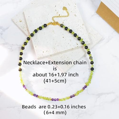 Crystal Pendant Necklaces Healing love Women's Men's choker Obsidian Tiger eye White Crystal Black Gold waterproof dainty Charm stackable statement Cute Stone necklace Unisex - style: Olivine