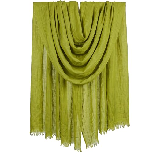 Women Summer Scarfs Large Long Lightweight Linen Beach Gauze Shawl Wrap 75”×43” - color: Chartreuse