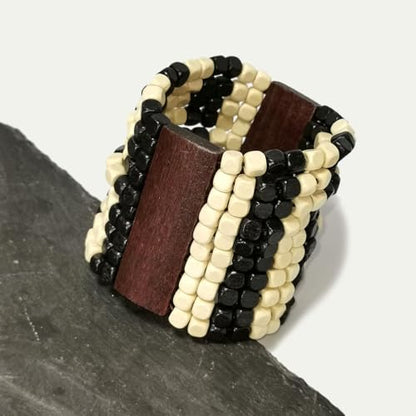 Stretch Wooden Beads Cuff Bracelets Multi Layered Natural Wood Beads Chunky Bangle Wooden Handmade Wide Bracelets Bohemia Jewelry for Women Men - color: C