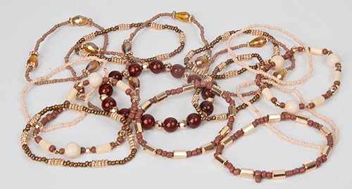 SPUNKYsoul Beaded Stretch Bracelet Set – Multi-Piece Stackable Fashion Bracelet Collection, Elastic Fit, Minimalist Boho Jewelry for Everyday Wear - style: Brown & Gold