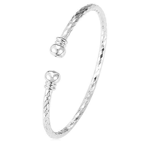 U7 Unisex Simple Cuff Bracelet 18K Real Gold Platinum Plated Fine Bracelets Fashion Jewelry Open Bangle Cuff Bracelets, Twisted or Heart Style - color: A. Basic Platinum