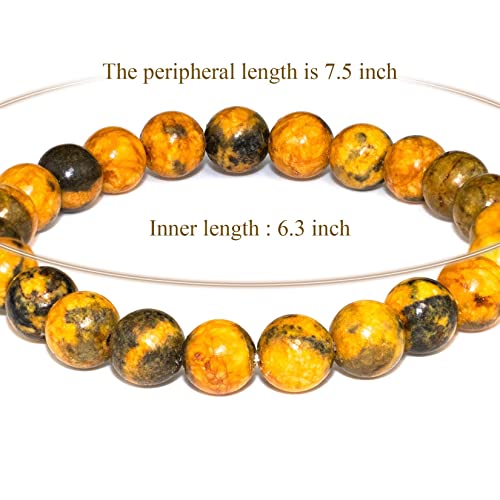 8mm Natural Gemstone Stretch Bracelet, Handmade Unisex Crystal Bracelets for Meditation, Yoga, Spiritual Healing & Positive Energy - color: Bumblebee Jasper