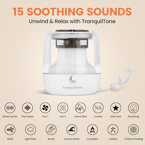 Mini Sleep Sound Machine for Baby, Kids & Adults – 15 Calming Sounds, Soft Night Light, USB-C Rechargeable (10+ hrs), Timer – Portable Travel White Noise Machine by TranquilTone