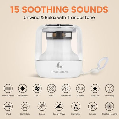Mini Sleep Sound Machine for Baby, Kids & Adults – 15 Calming Sounds, Soft Night Light, USB-C Rechargeable (10+ hrs), Timer – Portable Travel White Noise Machine by TranquilTone