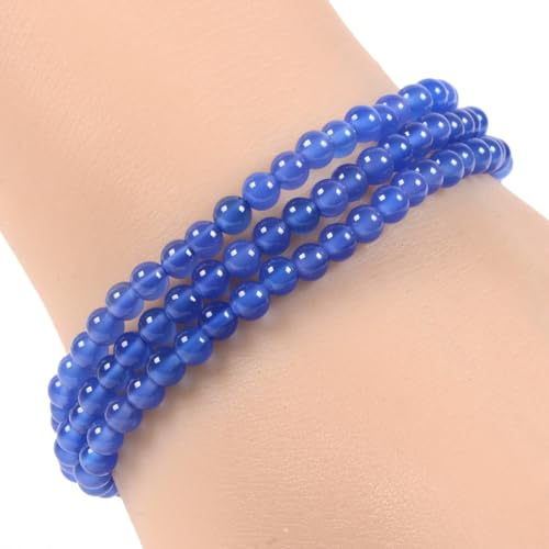 Justinstones Gem Semi Precious Gemstone 3pcs 4mm Round Beads Stretch Bracelet 6.5 Inch Unisex - color: Blue Agate