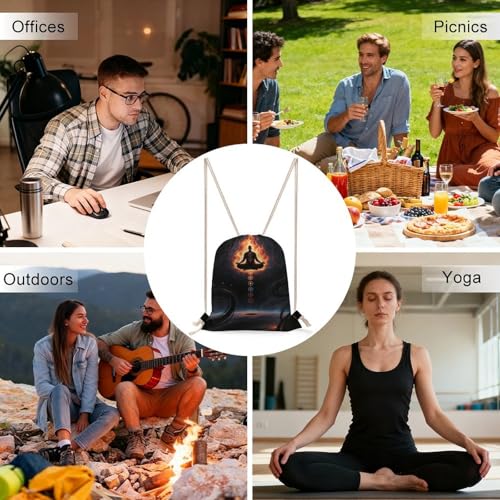 Blacklight Seven Chakra Yoga Meditation Drawstring Backpack for Women Men - 13.8"x19.7" Lightweight Cinch Bag Large Capacity Gym Drawstring Bag Aesthetic Sackpack Sports Backpack for Travel, Beach