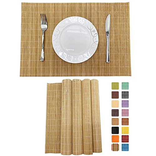 Set of 4 Pcs Bamboo Placemats Sushi Rolling Mat Japanese Style Natural Anti-Slip Bamboo Placemats Washable Heat-Resistant Table Mats for Dining Room and Kitchen（Brown） - color: Brown, size: Set of 4