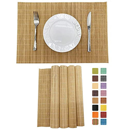 Set of 4 Pcs Bamboo Placemats Sushi Rolling Mat Japanese Style Natural Anti-Slip Bamboo Placemats Washable Heat-Resistant Table Mats for Dining Room and Kitchen（Brown） - color: Brown, size: Set of 4
