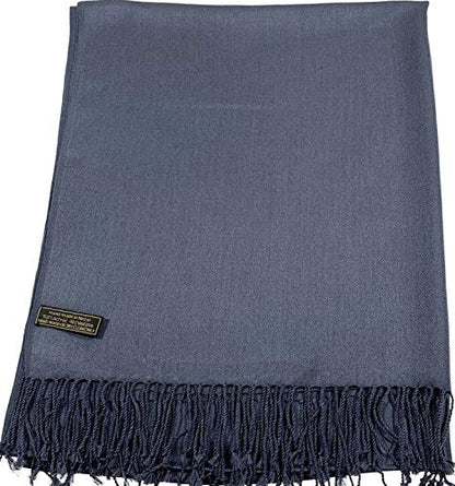 CJ Apparel Solid Color Tassels Design Nepalese Shawl Scarf Wrap Stole Throw Head Wrap Pashmina Gift Hand Made in Nepal New - color: Smokey Grey
