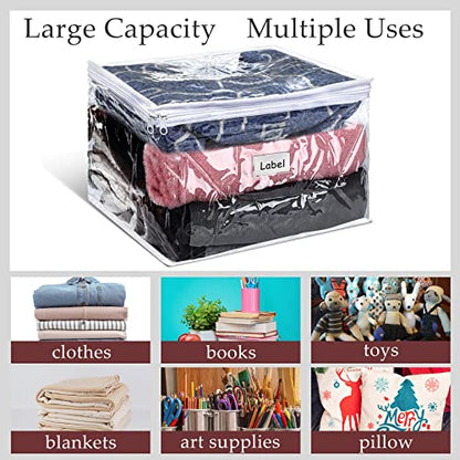 6pcs Clear Zippered Storage Bag Plastic Individual Sweater Storage Bag with Zipper Label Closet Clothing Organizer for Blanket Clothes Bed Sheet Comforter Quilt Pillow(12 x 12 x 12 Inch) - size: 12 x 12 x 12 Inch