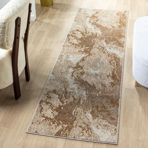 LUXE WEAVERS Marble Swirl Abstract Area Rug, Beige 2x7 - color: Beige, size: 2' x 7' (Rectangular)