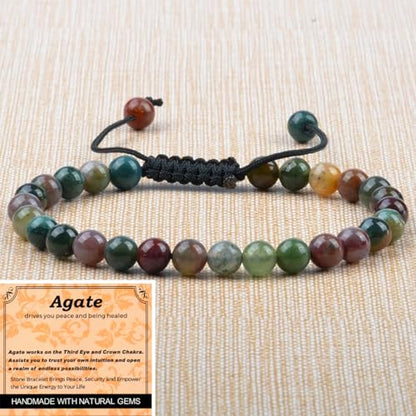 MASSIVE BEADS Handmade Yoga Natural Stone Crystal Healing Power Energy Gifts for Unisex Adult Bracelet Macrame Adjustable - color: Indian Agate(Peaceful), size: 6mm