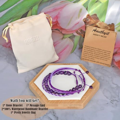 QOGIR Handmade Healing Bracelet,6mm Natural Gem Stone Bracelet rope bracelet - color: Amethyst(Spiritual Awareness), size: 8mm