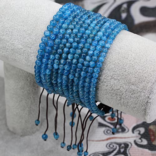 Keleny Natural Gemtones 4mm Round Beads Crystal Adjustable Braided Macrame Tassels Bracelets Unisex - color: Blue Apatite