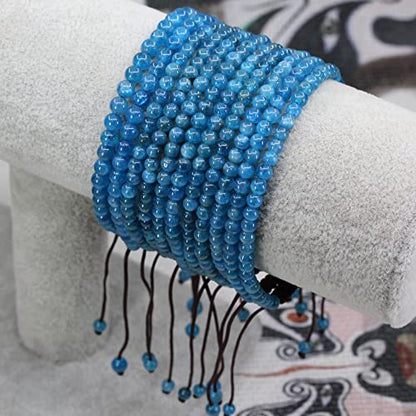 Keleny Natural Gemtones 4mm Round Beads Crystal Adjustable Braided Macrame Tassels Bracelets Unisex - color: Blue Apatite