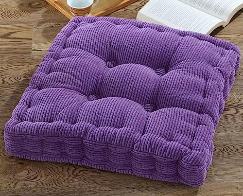 YUNZLAN Floor Pillow Cushion, Square Round Meditation Cushion,Corduroy Seat Cushion,Decorative Chair Cushion Pad Indoor Outdoor (15.8×15.8inch ×40cm, Purple，Square)