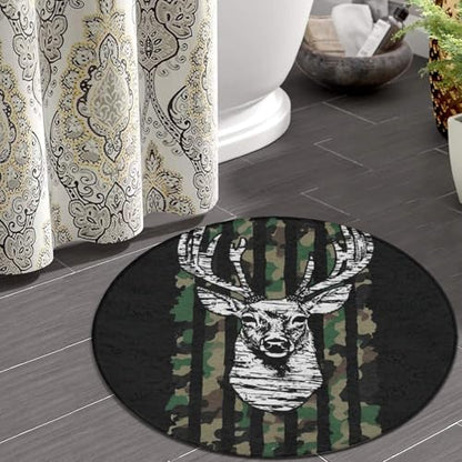 Modern Round Area Rug, Non-Slip Machine Washable Kitchen Office Circle Rug, Room Sofa Yoga Soft Round Carpet Compatible with Deer Camo Camouflage American Flag Hunting Black 24inch(60cm) - color: Color597, size: 24inch(60cm)