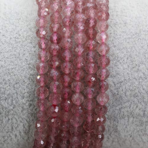 Keleny Gem Semi Precious Gemstones 4mm Round Beads Crystal Stretch Bracelet 7 Inch Unisex - color: Faceted Red Strawberry Quartzite